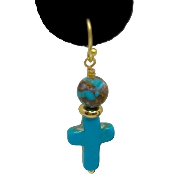 Boutique-Handmade Turquoise Cross Earrings - Picture 2 of 3